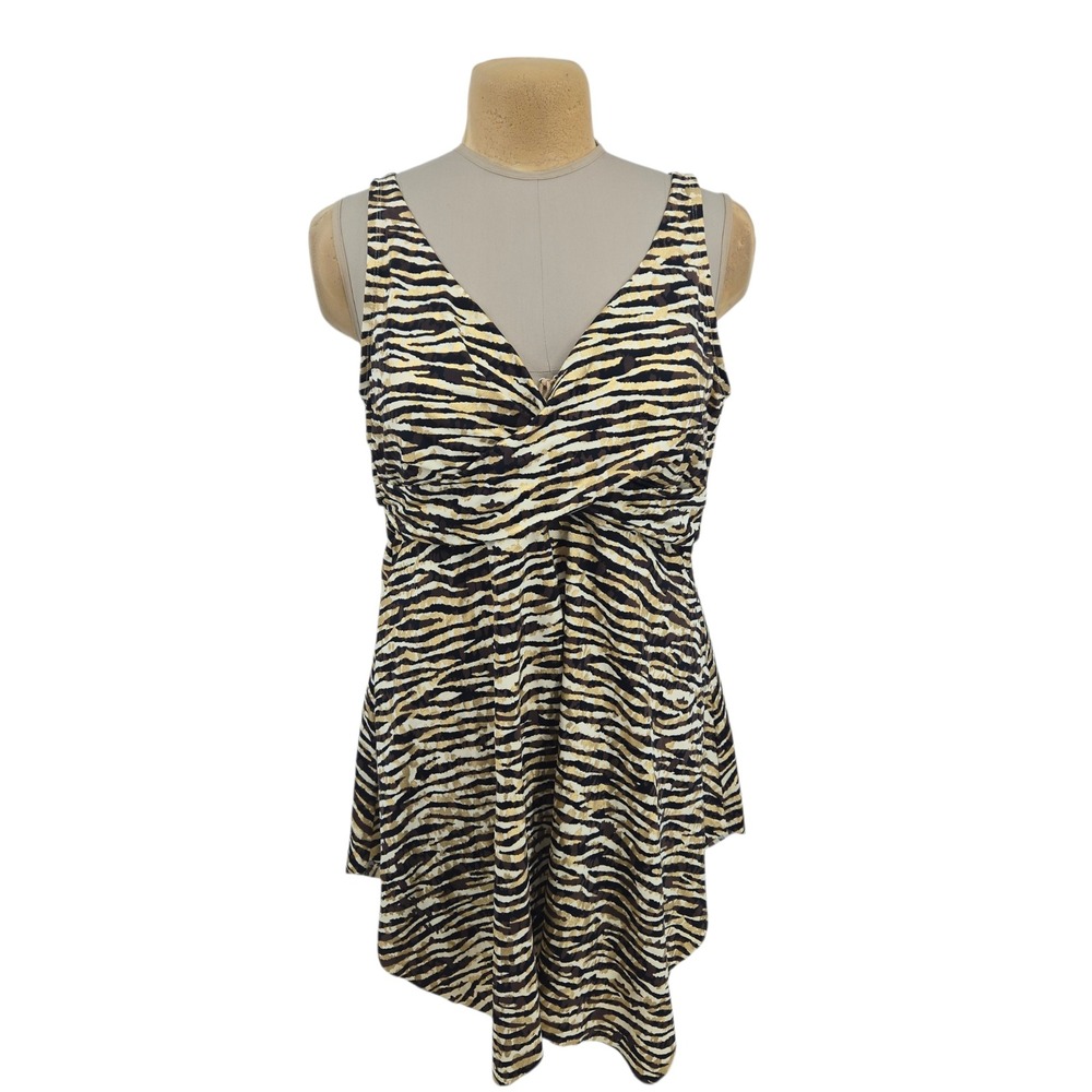 Swim365 Swimsuit Top Women 22‎ Animal Print Gold Metallic Swimdress Tankini